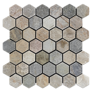 Golden Sand Quartzite 2" Hexagon Mosaic Tumbled - Elon Tile