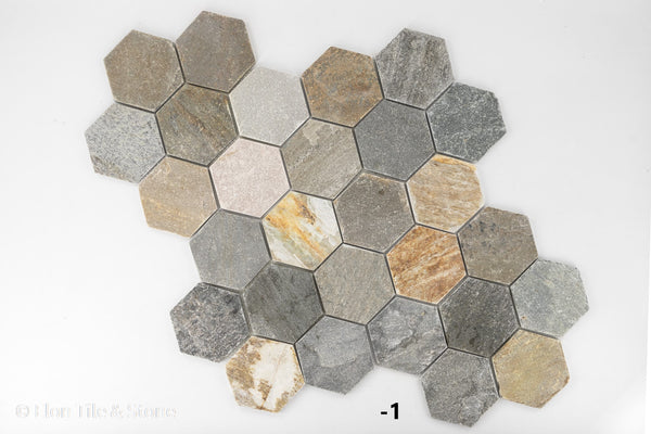 **LIMITED STOCK** Golden Sand Quartzite 5" Hexagon Mosaic Cleft