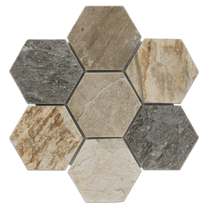 Golden Sand Quartzite 5" Hexagon Mosaic Cleft - Elon Tile