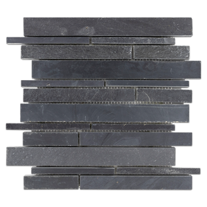 Midnight Random Strip Mosaic Cleft & Honed (0.96 sf) - Elon Tile