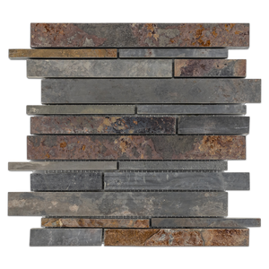 Rustic Multicolor Slate Random Strip Mosaic Cleft & Honed - Elon Tile