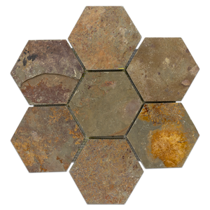 **LIMITED STOCK** Lotus Multicolor Slate 5" Hexagon Mosaic Cleft - Elon Tile