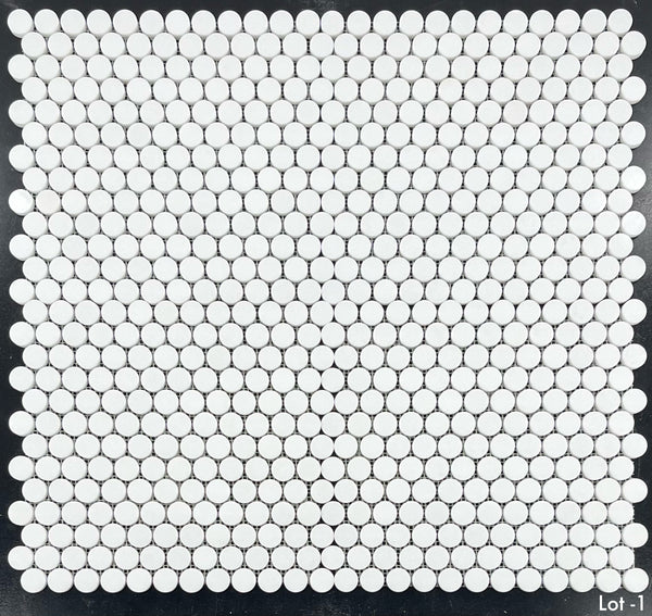 White Thassos 1" Rounds Mosaic Polished