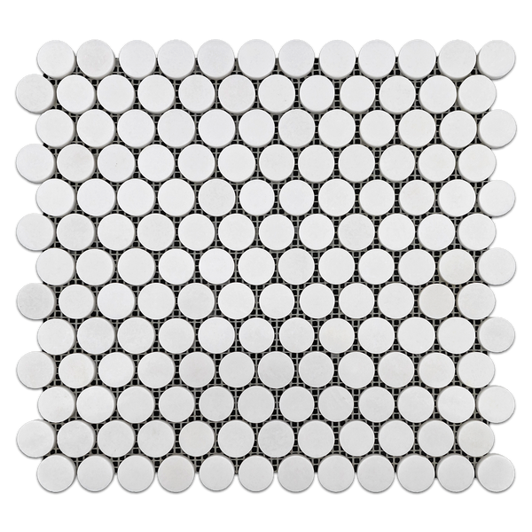 White Thassos 1" Rounds Mosaic Polished - Elon Tile