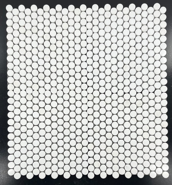 White Thassos 1" Rounds Mosaic Polished