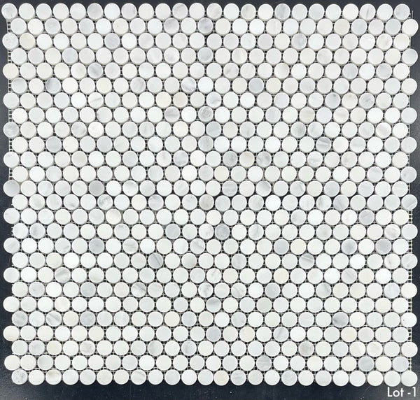 Pearl White 1" Rounds Mosaic Honed