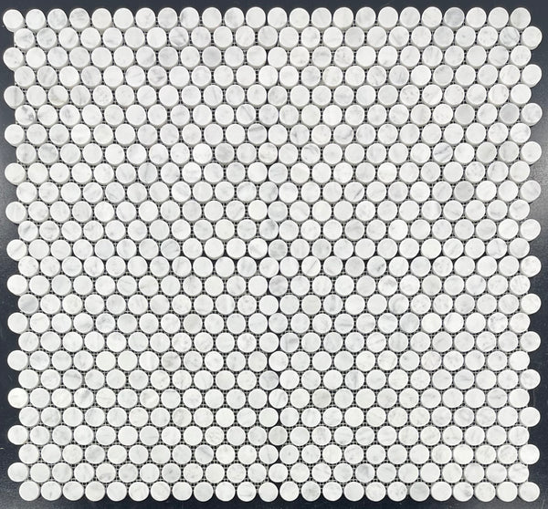 Bianco Carrara 1" Rondas Mosaico Pulido