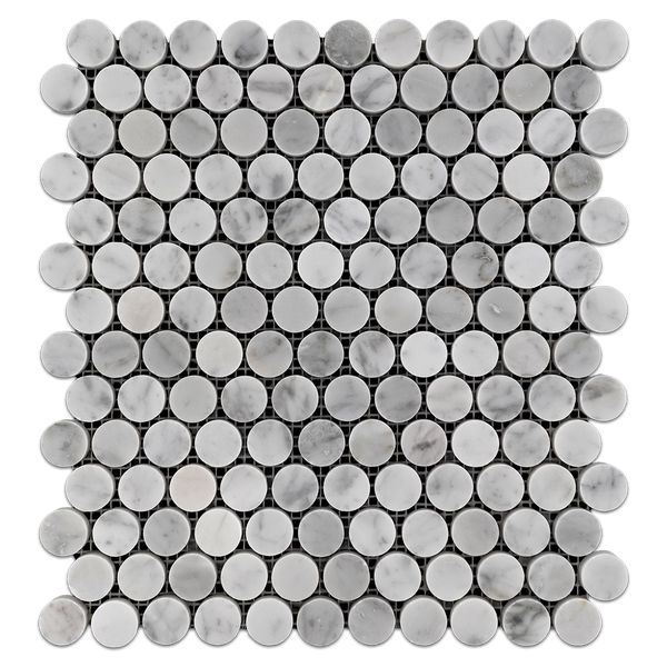 Bianco Carrara 1" Rounds Mosaic Polished - Elon Tile