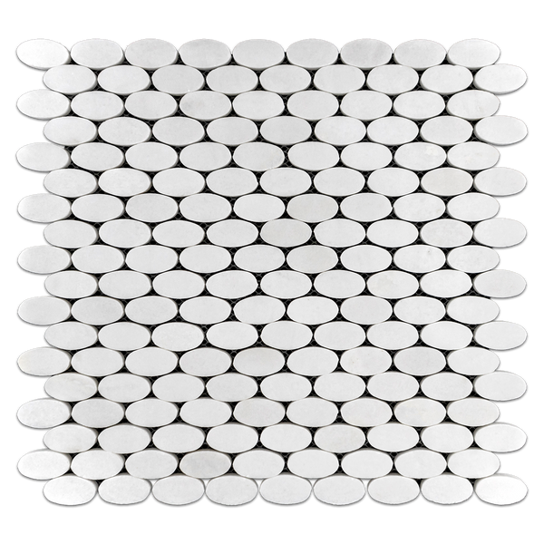 White Thassos Oval Mosaic Polished