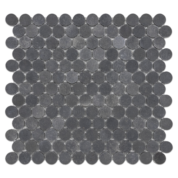 Mosaico redondo de basalto gris de 1" pulido