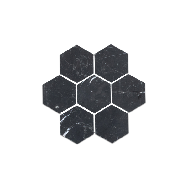 Loose Swatch - Black 2" Hexagon Mosaic Honed
