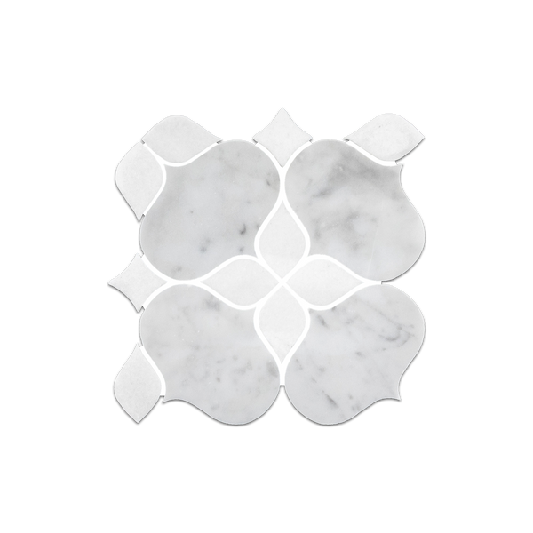 Muestra suelta: silueta de Bianco Carrara con mosaico de Thassos blanco pulido