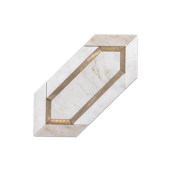 Loose Swatch - Bianco Oro Picket with Gold Aluminum Mosaic Honed
