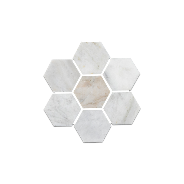 Loose Swatch - Bianco Oro 2" Hexagon Mosaic Honed