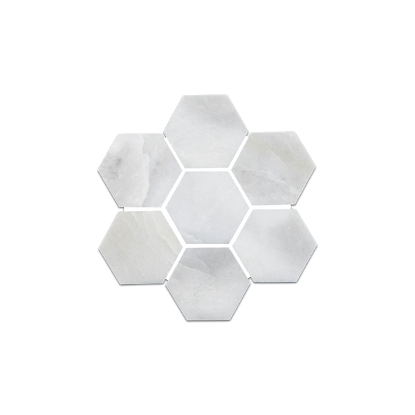 Loose Swatch - Ice White 2" Hexagon Mosaic Polished