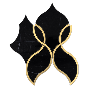 Black Marble Tulip with Gold Brass Waterjet Polished