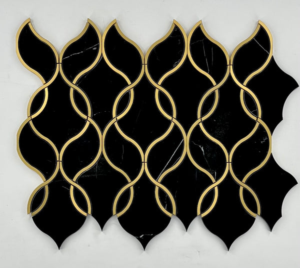 Black Marble Tulip with Gold Brass Waterjet Polished