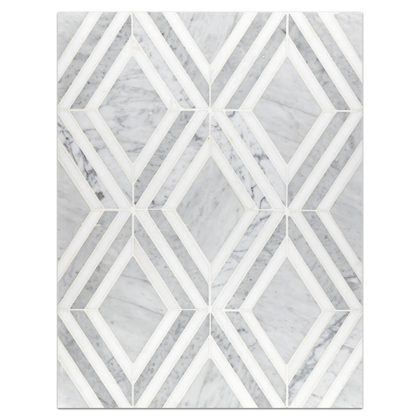 Joya de Carrara clara con Thassos blanco y Carrara oscura pulida con chorro de agua
