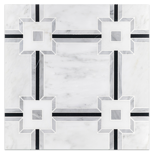 Waterjet Board Collection - WJB118- Waterjet  Pearl White with Mystic Gray Sintra Honed Board - Elon Tile